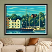 Niemcy Flensburg – jachty port i kamienica - Art Deco, plakat 60x40cm