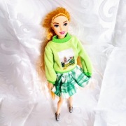 Spódnica w kratkę sweterek zestaw wiosenny ubranka dla lalki Barbie 