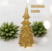 Świąteczna świeca woskowa złota choinka nowa Christmas ozdoba dekoracja