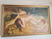 Duży Obraz malowany w chyba pozłacanej ramie 150cm/100cm Królikowski Stefan