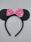Opaska z uszamiMyszka Miki Minie z kokardą różowa  w białe groszki 