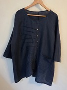 bluzka ozdobne guziki granatowa kieszonka len 46 XXXL