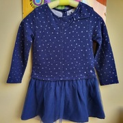 Okaidi sukienka 110 116 granat z falbanką TUTU srebrny nadruk