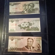 Banknoty Won Korea Północna SPECIMEN, różne nominały 