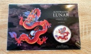 Moneta srebrna 1 OZ uncja w karcie SILVER Red Dragon 2024 Czerwony smok 