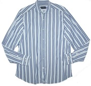 MASSIMO DUTTI_Cudna KOSZULA_błękitna paski logowana bawełna Idealna_L