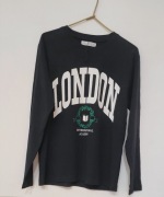 Bluzka Zara koszula szkoła czarna London napis sport bawełna długi rękaw