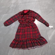 CZERWONA SUKIENKA W KRATĘ Z WIĄZANIEM Fabbricato  Nowa Włoska Made in Italy