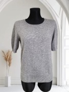 M&M paris sweter damski 100% kaszmir szary krótki rękaw klasyczny basic