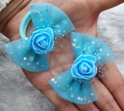Błękitne Kokardki włosów tiulowe z tiulu spinka gumka urodziny ślub wesele