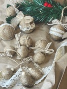 Zestaw 12 bombek z juty handmade - rustykalne, boho, koronka