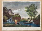 Piękny duży staloryt z akwarelą, oryginał XIX wiek