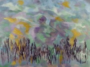 Obraz w kolorach lawendy, fiolet, zieleń, złoto