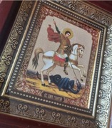 Piękna Ikona prawosławna w kiocie Św.Jerzy walczący ze smokiem.  