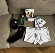 Zestaw 2x Biale Obcisle Bokserki Męskie + Skarpety Adidas New Balance