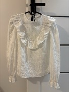 Laurella Biała haftowana bluzka z falbaną i długim rękawem S/M