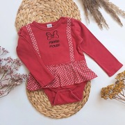 Body 92 czerwone w kropki myszka Miki Minnie długo rękaw z szelkami falbank