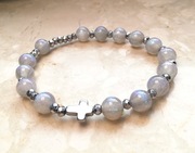 Różaniec bransoletka dziesiątka  szaro niebieska cyrkonie 8mm hematyt