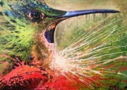 Obraz "Koliber" wystawa "Peruwiańska Selva" płótno