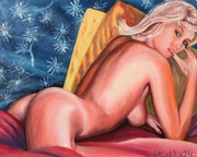 Obraz olejny na panelu malarskim. AKT. Erotyczna dziewczyna. 30x24 cm