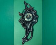 Duży efektowny zegar Oprawa ze skóry 93x43x10 sprawny z PRL