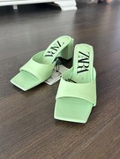 Zara klapki sandały pastelowe pistacjowe 38 miętowe zielone skórzane zieleń