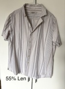 Koszula lniana męska l 40 len lien lino w paski krótki rękaw bawełna biała