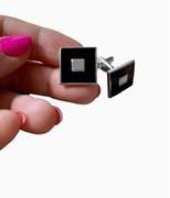 Spinki do mankietów czarno srebro stal 316L