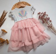 Sukienka 92 98 z falbankami rozkloszowana różowa falbanki na ramionach 