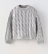 Sweter Zara 116 w warkoczowy splot z połyskiem 