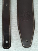 Elegancki, skórzany pasek do gitary z napisem SOLDIER, ciemny brąz