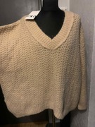 ZARA sweter tunika oversize z wełną alpaką gruby duży wzory