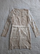 Złota beżowa elegancka koronkowa sukienka z długim rękawem Zibi London 40