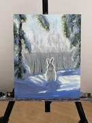 Obraz olejny zając zimą