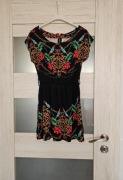 Czarno-kolorowa brytyjska krótka sukienka / tunika boho S 36