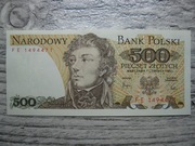 BANKNOT NBP PRL 500 ZŁOTYCH 1982 ROK SERIA FE KOŚCIUSZKO