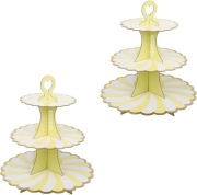 2x Stojak Patera na Ciasto Babeczki 3-poziomowy Karton Żółty