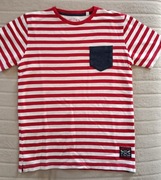 T-shirt czerwony w paski bawełna C&A r.146/152