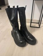 Zara botki kozaki buty do kolan na traperowej podeszwie skórzane 36