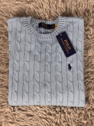 Polo Ralph Lauren sweter vintage cable knit niebieski basic S unisex