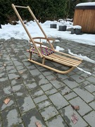 Sanki drewniane z parcianym siedziskiem + pchacz sznurek Gratis