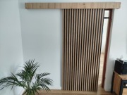 Drzwi przesuwne wewnętrzne rozm 90, dąb artisan/czarne lamele