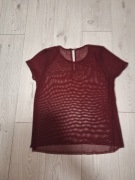 Przezroczysta bordowa bluzka z krótkim rękawem