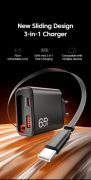 Ładowarka sieciowa GaN USB C + USB-A + zwijany kabel USB C PD QC3.0 65W