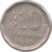 ARGENTYNA 10 peso 1963 KM# 60, XF