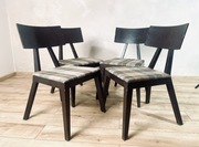 4 krzesła retro drewniane komplet brązowe tapicerowane