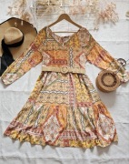 Słonecznikowa sukienka 100% wiskoza Risøe L 40 midi boho etno 