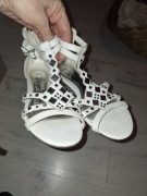 Piękne sandały na lato r.34 21cm białe świecące kamienie eleganckie imprezy