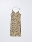 Sinsay kwiaty bieliźniana midi sukienka rozporki rozcięcia boho khaki maxi