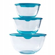 Zestaw 3 Misek Żaroodpornych 15/17/21 Cm Komplet 3 Szt Naczynia z Pokrywką